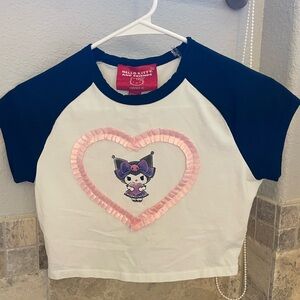 Hello Kitty Black and White Tee with Pink Heart Accent